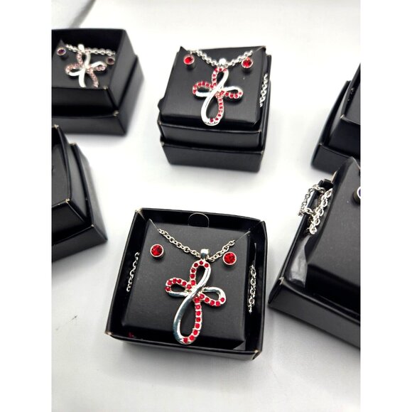 AVON 2016 Dainty BIRTHSTONE Cross Necklace & Earrings Sets NEW in box J, F, S - Picture 5 of 6
